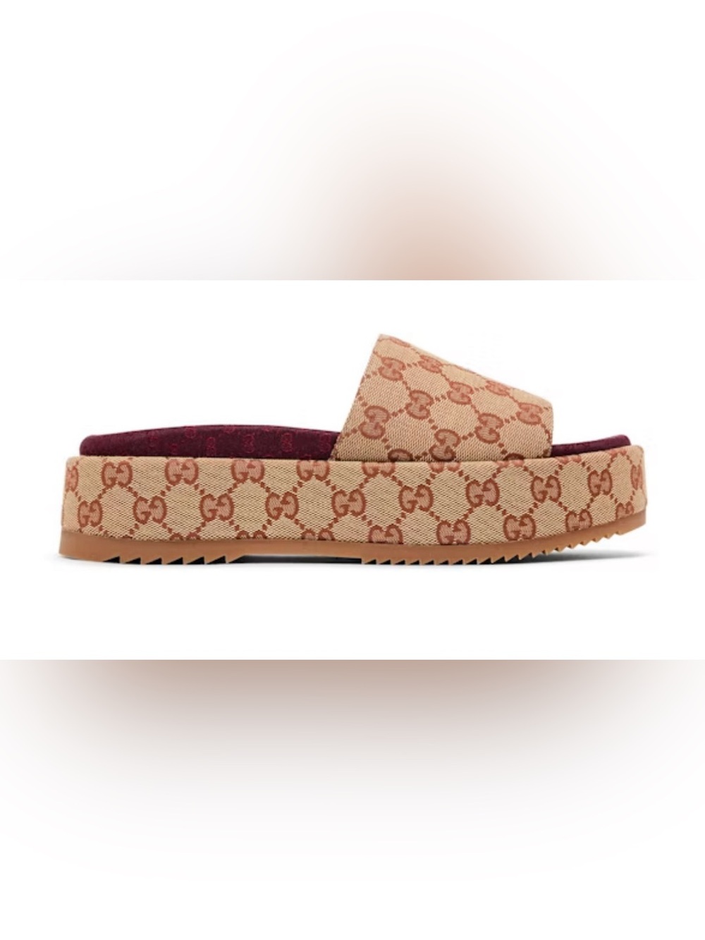 Gucci Beige & Brown GG Canvas Platform Slides Women Size 5.5